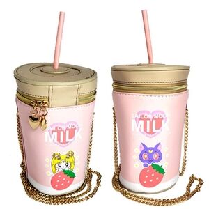 Saylor Moon Strawberry Milk Shake Sipper Crossbody Chain Bag Purse EUC